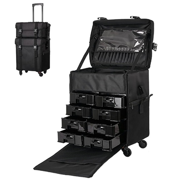 Other - Black Rolling Makeup Case with Drawers Train Case Artist Travel Organizer